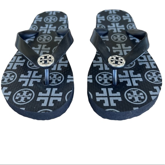 Tory Burch Black and Gray Flip Flops - Picture 3 of 9